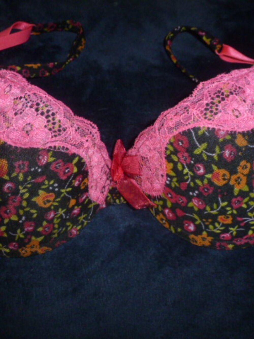 XOXO Floral Push-Up Bra Black/Pink Size 34D